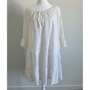Valentina Nali white Cotton Dress Eyelet Flowy Beach Peasant Made in Italy Sz S